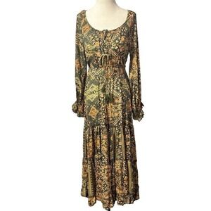 Karma Highway Peasant Maxi Dress Small  Multicolor Paisley Bohemian Style